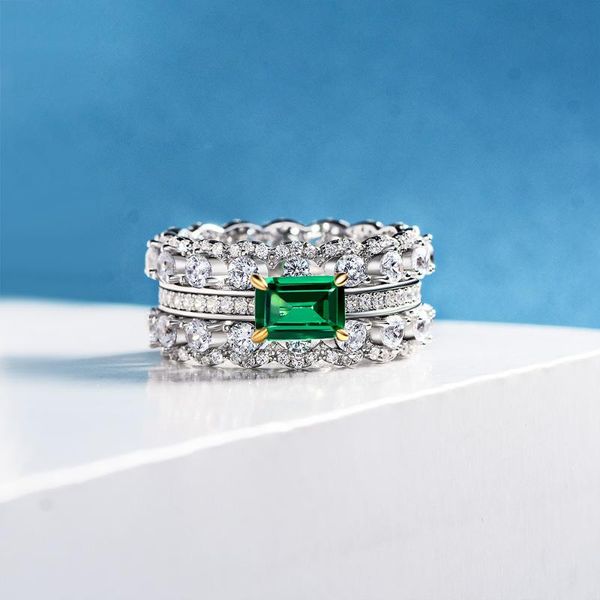 

cluster rings luxury crystal female natural emerald green ring 925 sterling silver wedding for women promise love big engagement, Golden;silver