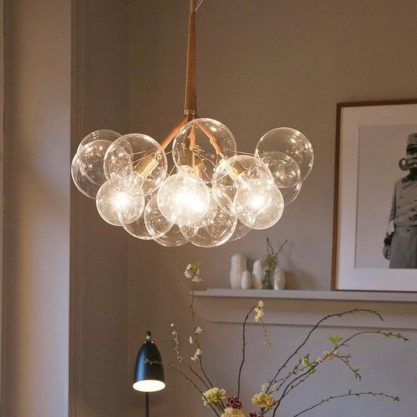 

pendant lamps nordic glasses chandelier balck white coffee wires 9 /12 /18 heads glass hanging lights living room decoration