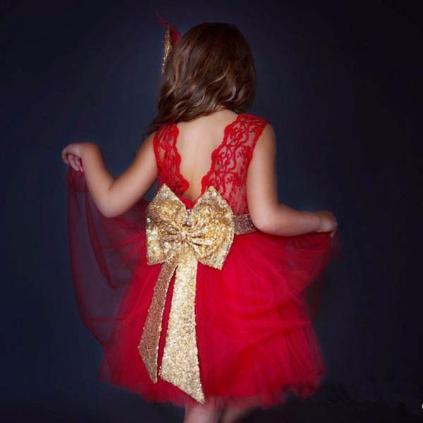 

pouplar children fancy white lace princess dress party beaded wedding dresses summer kids girl sleeveless flower girl's, Red;yellow
