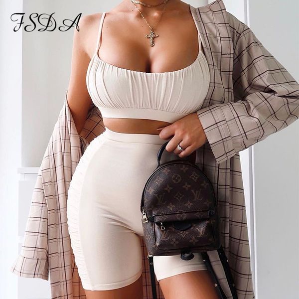 

women summer two piece set sport crop ruched spaghetti strap and pants biker shorts casual black sleeveless workout, Black;white