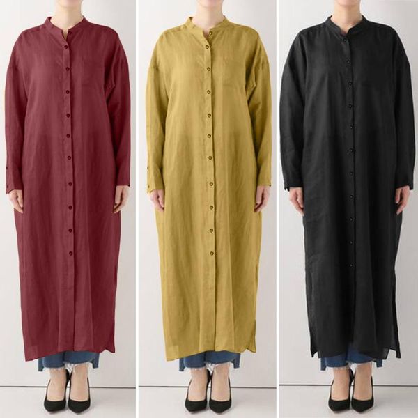 

retro solid shirt dress women's autumn sundress casual long sleeve maxi vestido female button robe femme oversized dresses, Black;gray