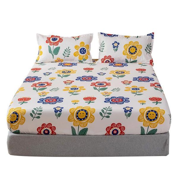 

sheets & sets 2021 sunflower cartoon pattern fitted sheet polyester bed with around elastic rubber band twin full queen king size