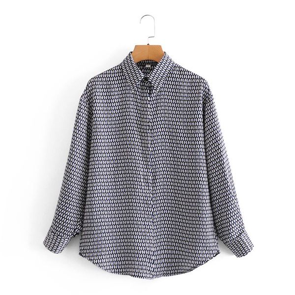 

women's fashion spring watermark plaid ladies shirt casual loose button lapel long sleeve blouse office wear blouses & shirts, White