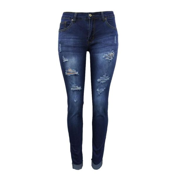 

women's jeans jaycosin 2021 women hole skinny pencil denim stretch slim fitness feet pants trousers mujer cintura alta, Blue