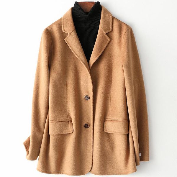 

women's wool & blends women female double-sided woolen lapel jackets 100% loose suit coat fall clothes ol style long-sleeve short overc, Black