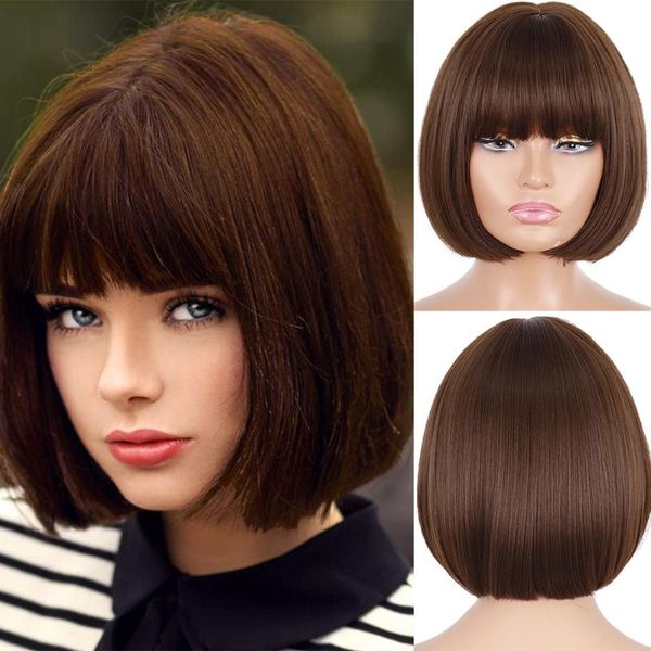 

synthetic wigs lisihair short bob wig with bangs for women black party daily use shoulder length
