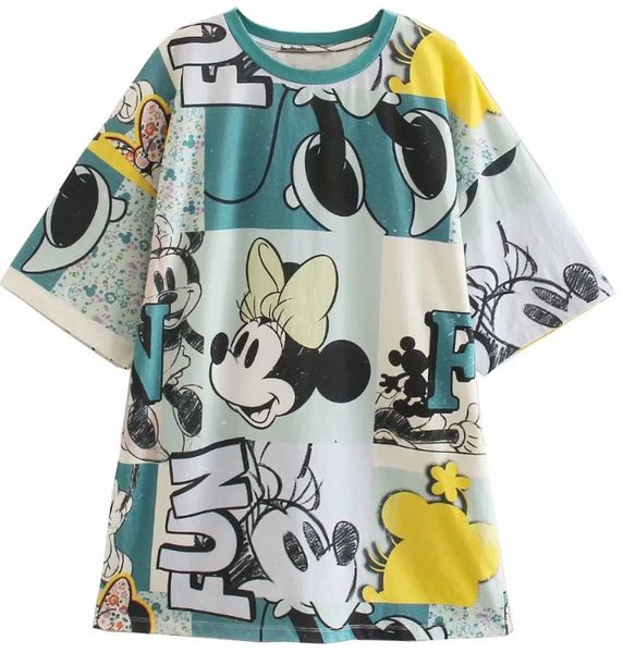 

xe-x35 women's new round neck loose mouse print short sleeve t-shirt, White