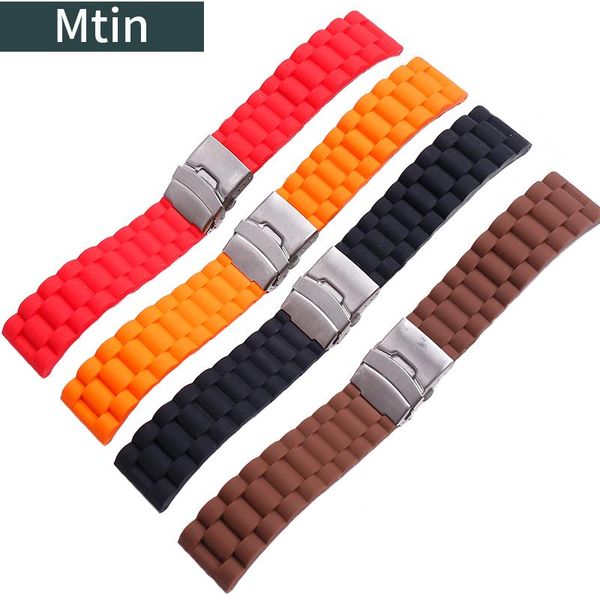 

watch bands universal high-quality silicone sports wristband stainless steel folding buckle waterproof rubber strap22mm24mm accessorie, Black;brown