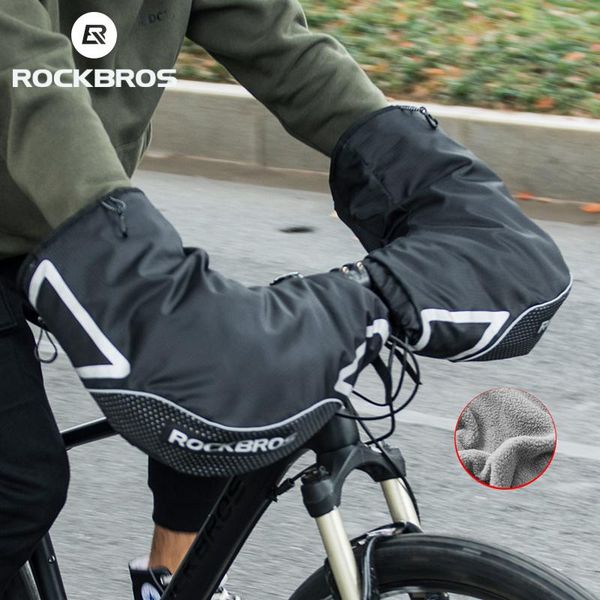 

cycling gloves windproof fleece ling water repellent reflective thicken men women winter snow outdoor warm mtb, Black