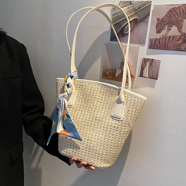 

evening bags niche design summer handbag ins 2021 fashion straw woven shoulder bag bucket underarm width: 30cm