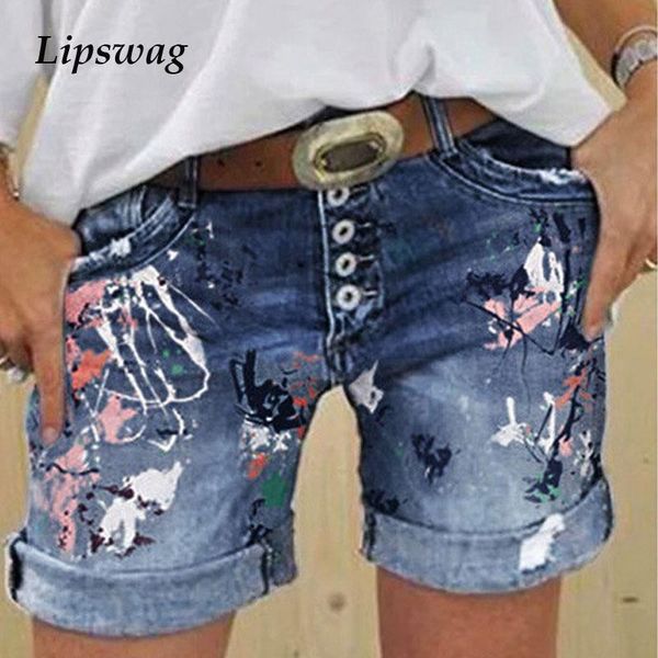 

women's jeans 2021 spring floral print buttoned design shorts women 2xl casual pocket denim summer slim fit streetwear sweatpants, Blue