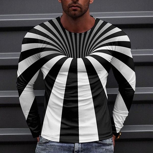 

men's t shirt 3d print graphic prints geometry crew neck daily holiday print long sleeve casual designer big and tall black / white gr, White;black