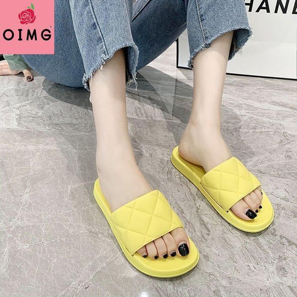 

slippers oimg women spring flip flops fashion trend solid color round head flat casual ladies sandalias mujer1, Black