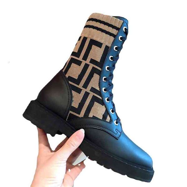 

f family letter knitted martin boots 2021 autumn winter new front lace up elastic flat bottom middle tube socks women's british style