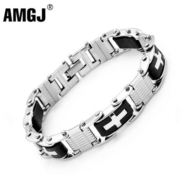 

cuff amgj sale stainless steel bracelets & bangles fashion jewelry 215mm black rubber men's, White
