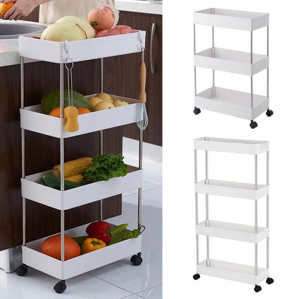 

trolley kitchen rack with wheel mobile floor storage shelf multi-layer bathroom hooks & rails
