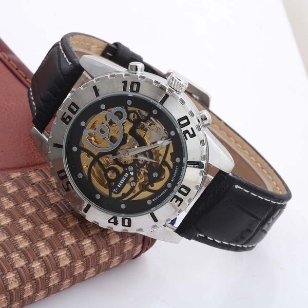 

t-goer men's automatic waterproof mechanical watch double sided hollow, Slivery;brown