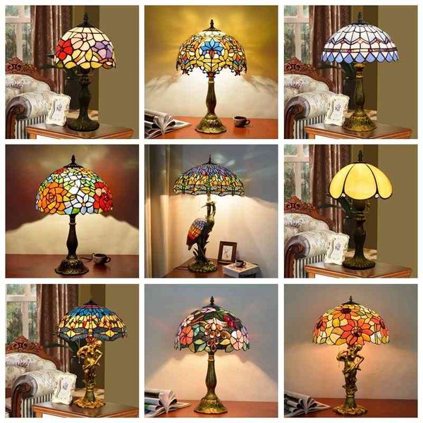

tiffany glass remote dimming classic romantic bar living room bedroom bedside table lamp
