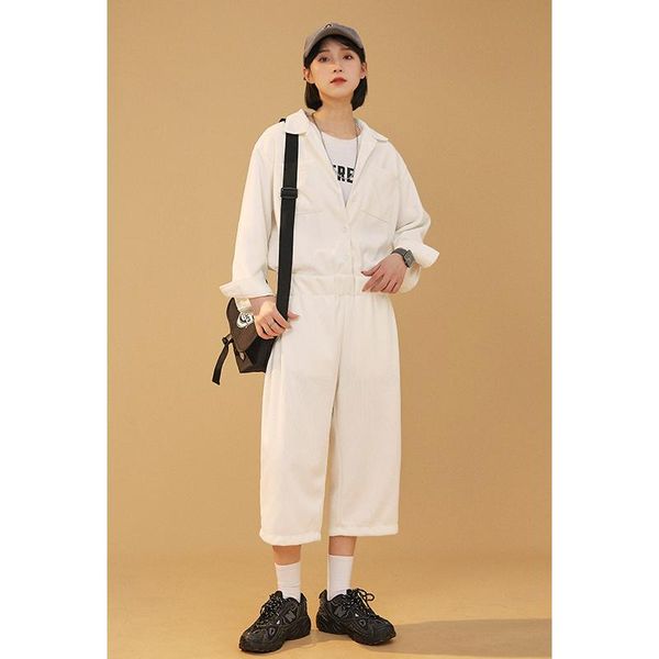 

women's two piece pants white color clothing 2021 summer streetwear plus size tee baggy long sleeve suit harajuku tidal current clothes