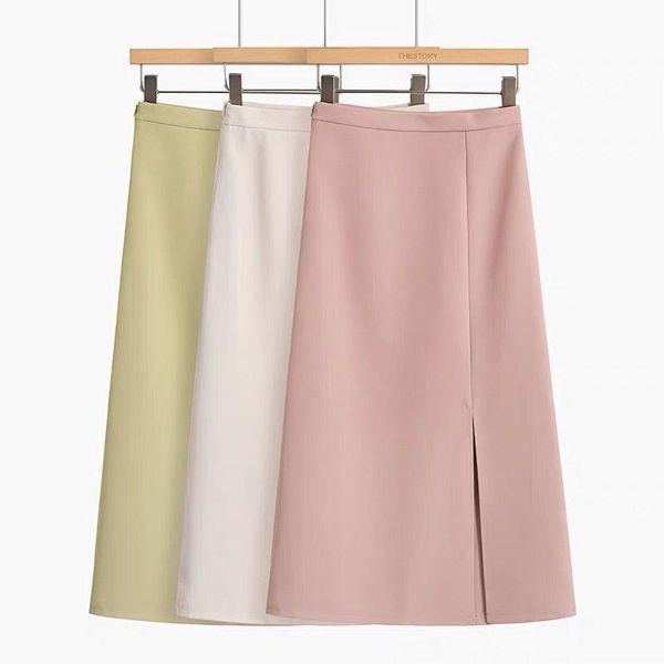

skirts elegant summer for women 2021 black fashion long skirt high waist front slit female office lady work wear