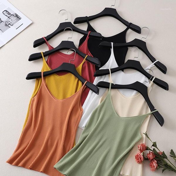 

women's tanks & camis camisole knitted vest korean style summer sling 2021 casual female cami sleeveless white black slim