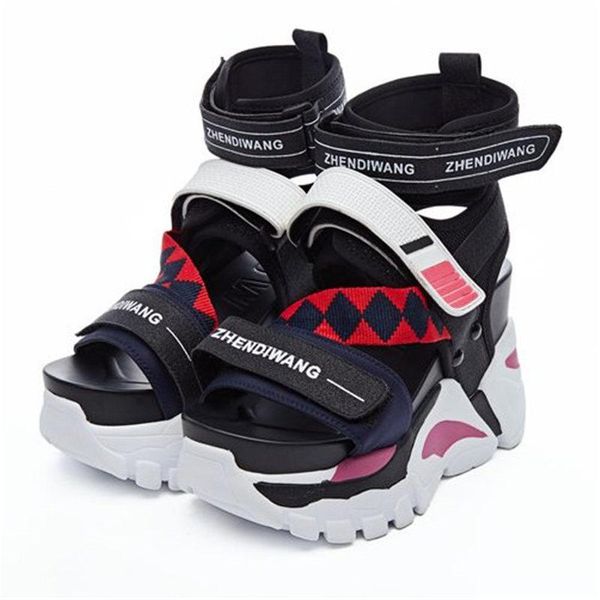 

women sport sandals platform wedges gladiators high heel strappy fashion summer sneakers creepers shoes, Black
