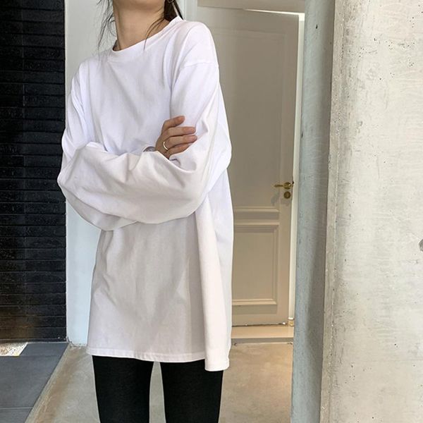 

women's t-shirt modal cotton 2021 spring fashion round neck solid color long sleeve casual loose all-match, White