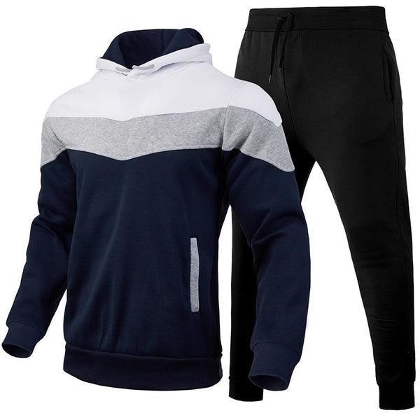 

men's tracksuits mens hooded casual suit hoodie trousers two-piece set autumn and winter warm sweater gyms training joggers sweatpants, Gray