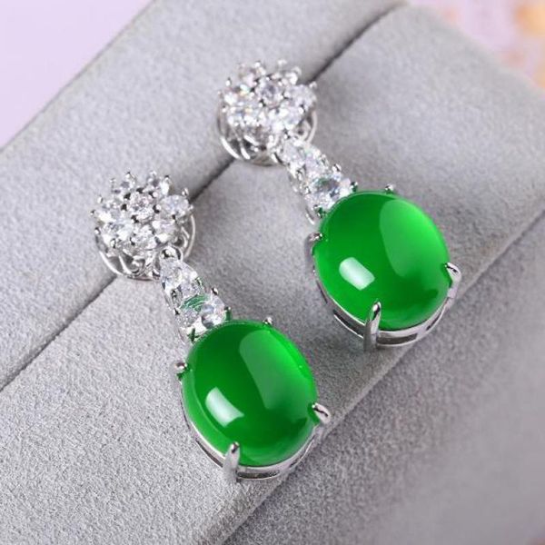 

dangle & chandelier natural green jade silver eardrop earrings with zircon women healing jewelry chrysoprase earring for girlfriend mom gift