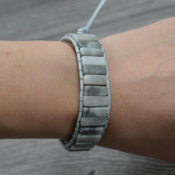 

tennis gray colored women bracelets natural stones cuff bangles on genuine leather cord handmade tube beaded wrap bracelet tree of life, Golden;silver