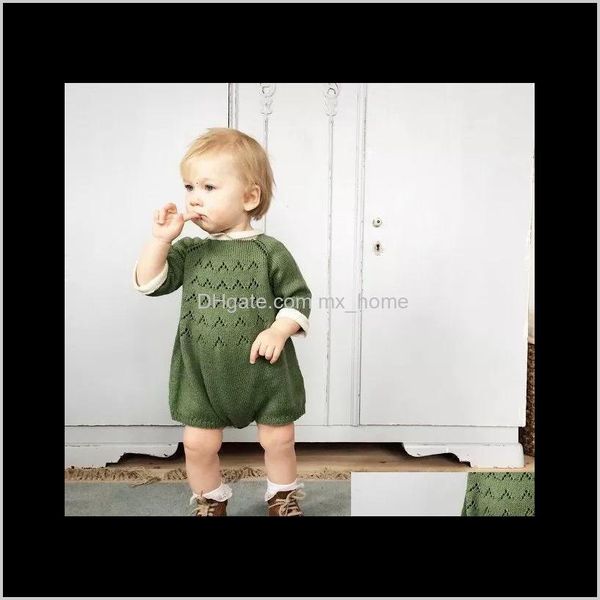 

jumpsuitsrompers clothing baby kids maternity drop delivery 2021 born girls rompers knitted boys clothes half sleeve baby girl sweater onepi, Blue