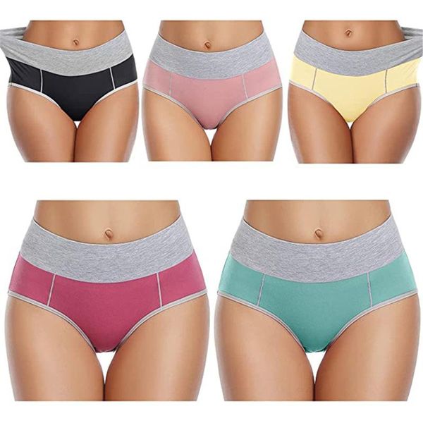 

women's panties 5pcs cotton fashion briefs patchwork solid color underwear leisure large size female underpants, Black;pink