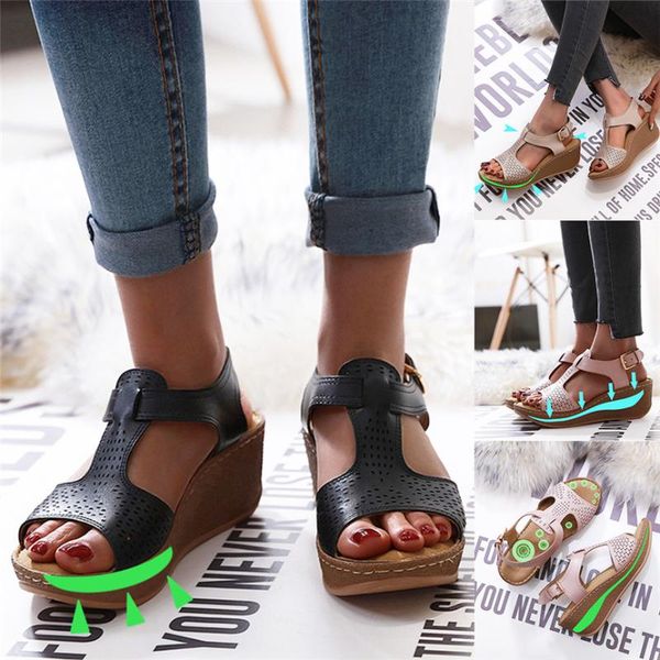 

women's shoes fashion ladies casual peep toe hollow out wedges platforms sandals soft bottom comfortable non-slip, Black