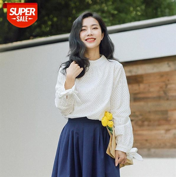 

303-1814 sweet japanese white shirt women's lace-up cuff embroidery blouse #my6p, Black;gray