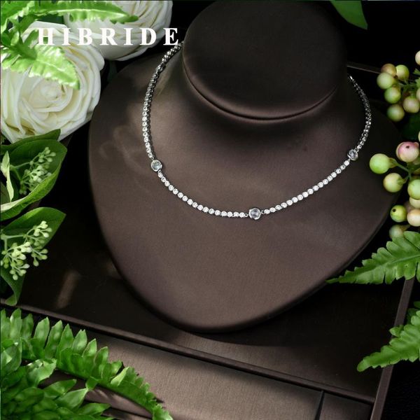 

luxury fashion cubic zirconia round shape setting wedding necklace for women jewelry bijoux femme n-955 chains, Silver