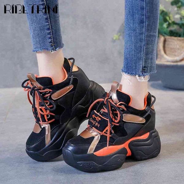 

dress shoes girl elegant height increasing shoes fashion lixury brand high women cool lace-up platform sneakers, Black