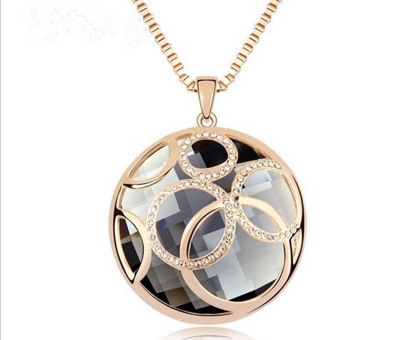 

sparkling gold color round austria crystal costume pendant long statement maxi necklace for women fashion party jewelry chains, Silver