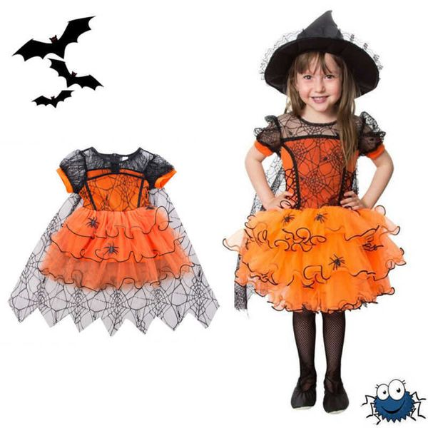 

boiiwant autumn clothing kids girl witch costume toddler girl halloween spider cloak fancy dress party tutu princess dress 1-5t h0910, Black;red