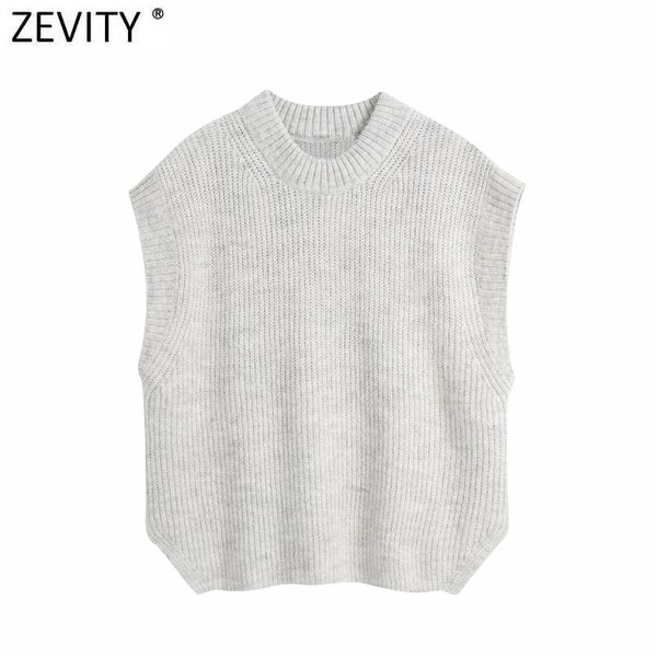 

zevity women fashion o neck solid color knitting sweater female sleeveless casual loose vest chic pullovers s609 210419, White;black