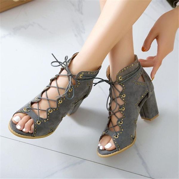 

crystal studded rome cross strap gladiator sandals women chunky block high heels peep toe faux suede punk goth shoes 45, Black