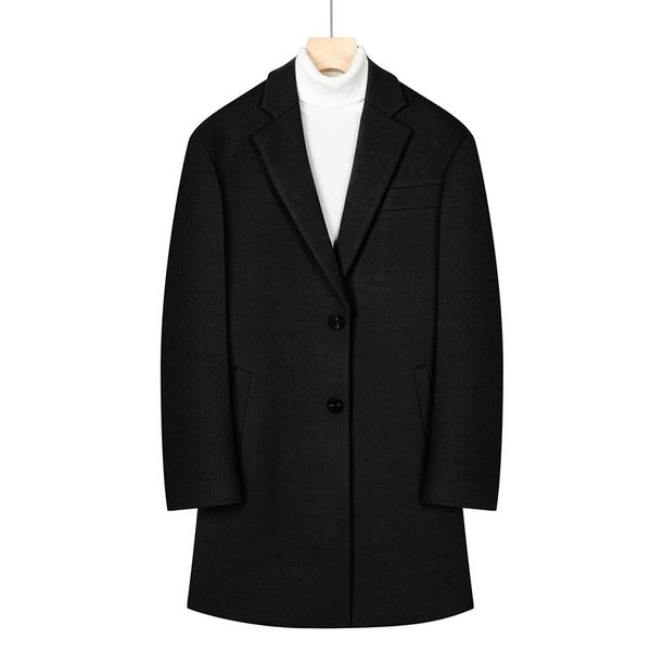 

men's wool & blends autumn winter korean casual woolen coat warm windbreaker trench long jacket business solid color overco, Black