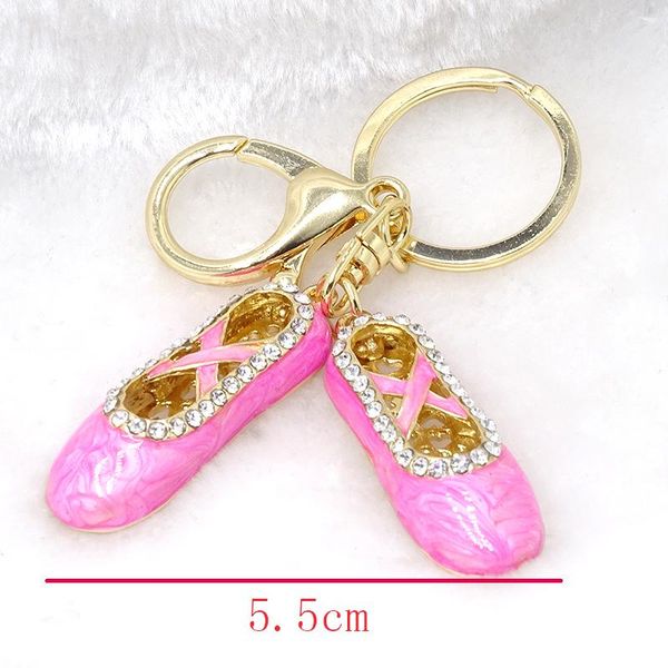 

keychains fashion keychain pink pearl paint ballet shoes key chain three-dimensional alloy rhinestone bag pendant small jewelry, Silver