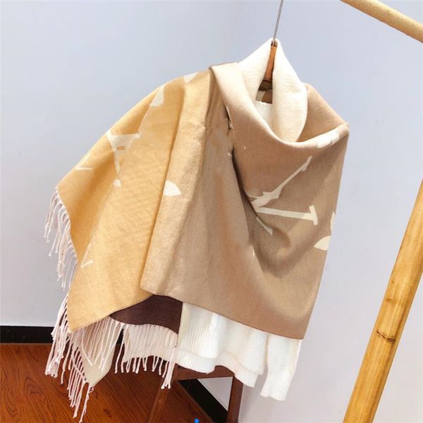 

winter scarf elegant scarf gradient cashmere big letter design men's and women's shawl long collar 3 colors 60-190cm, Blue;gray