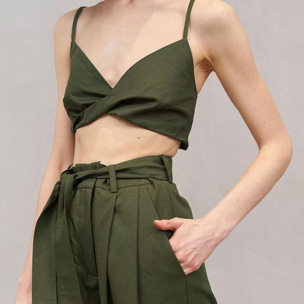 

women's tanks & camis criss patchwork women crop slim solid spaghetti strap v-neck streetwear y2k fashion 120989wta, White