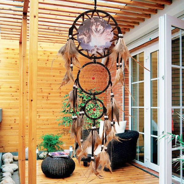 

decorative objects & figurines room decor large hoop handmade dream catcher feathers kawaii hanging ornament-wolf-printed