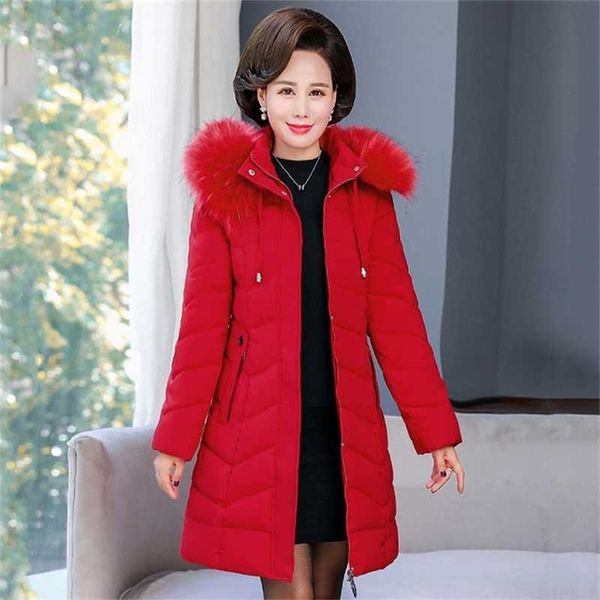

winter women long parka solid thick jacket oversize slim hooded fur collar office ladies coat outwear abrigo mujer invierno 210927, Black