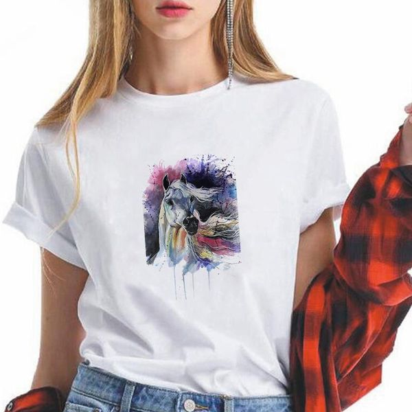 

women's t-shirt tie dye horse print t-shirts women 2021 summer t shirt arrivals gothic short sleeve fashion spain tracksuit coat, White