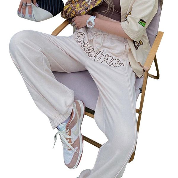 

women's pants & capris autumn women casual banded waist ladies y2k beige letters printed pattern straight-leg high trousers sweatpants, Black;white