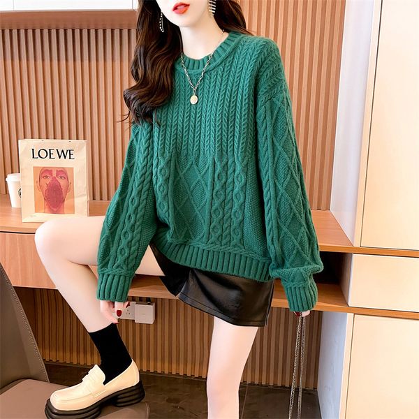 

2021 korean autumn and winter simple twist pullover sweater women's loose lazy style sweater short bottomed shirt, White;black
