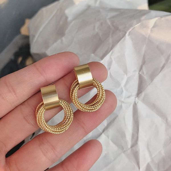 

stud simple gold metal multi-layer circle winding geometric round small earrings for women girl party jewelry, Golden;silver